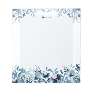 Elegant Watercolor Blue Floral Personalized Notepad