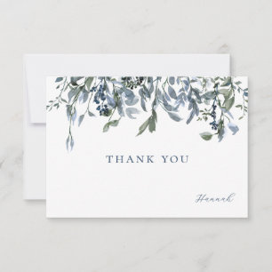 Elegant Watercolor Blue Floral Thank You Note Card