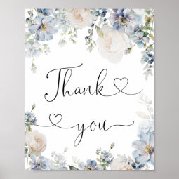 Elegant Watercolor Blue Floral Thank You Poster | Zazzle