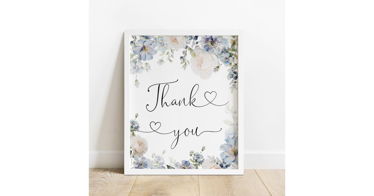 Elegant Watercolor Blue Floral Thank You Poster | Zazzle