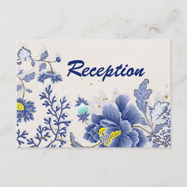Elegant Watercolor Blue Floral Wedding  Enclosure  (Front)