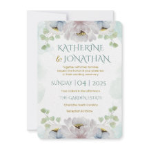Elegant Watercolor Blue Floral Wedding Invitation 