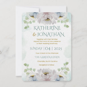 Elegant Watercolor Blue Floral Wedding Invitation