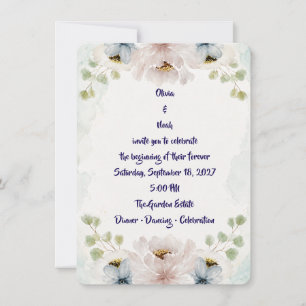 Elegant Watercolor Blue Floral Wedding Invitation