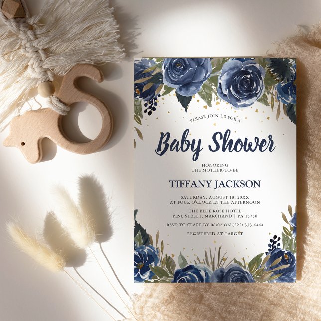 Elegant Watercolor Blue Florals Baby Shower Invitation (Creator Uploaded)