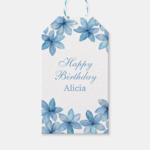 Elegant Watercolor Blue Flower Any Age Birthday Gift Tags