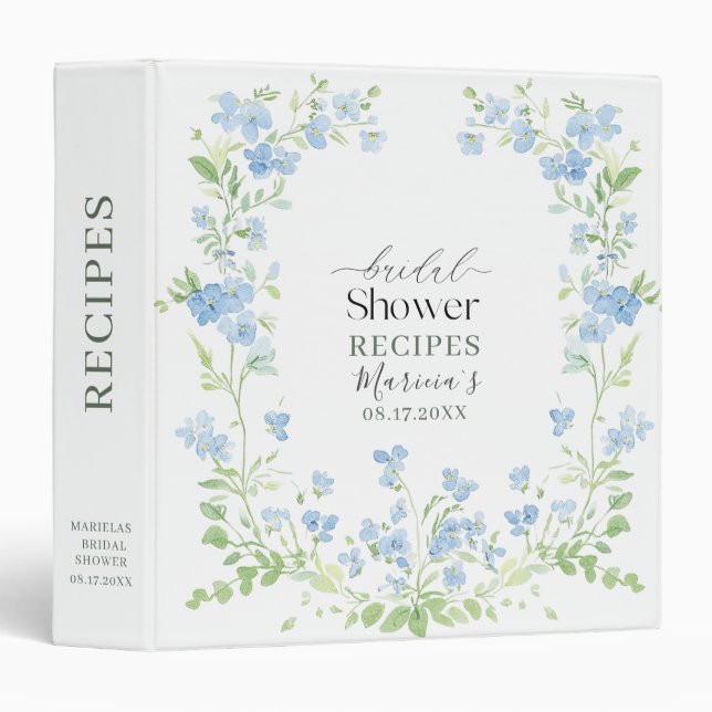 Elegant Watercolor Blue flowers Bridal showeBinder 3 Ring Binder (Front/Spine)