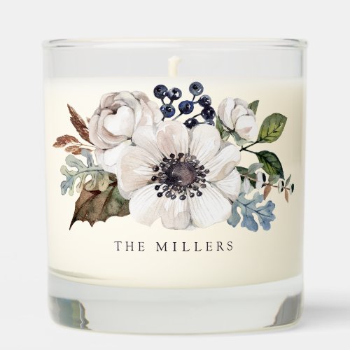 Elegant Watercolor blue flowers family name Scented Candle
