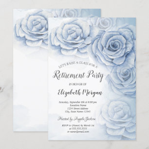 Elegant Watercolor Blue Flowers Retirement  Invitation