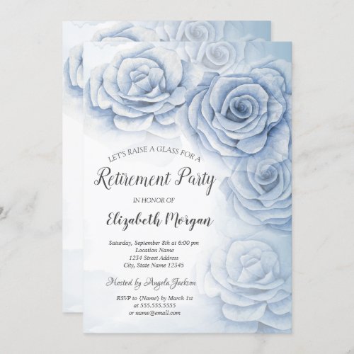 Elegant Watercolor Blue Flowers Retirement  Invitation