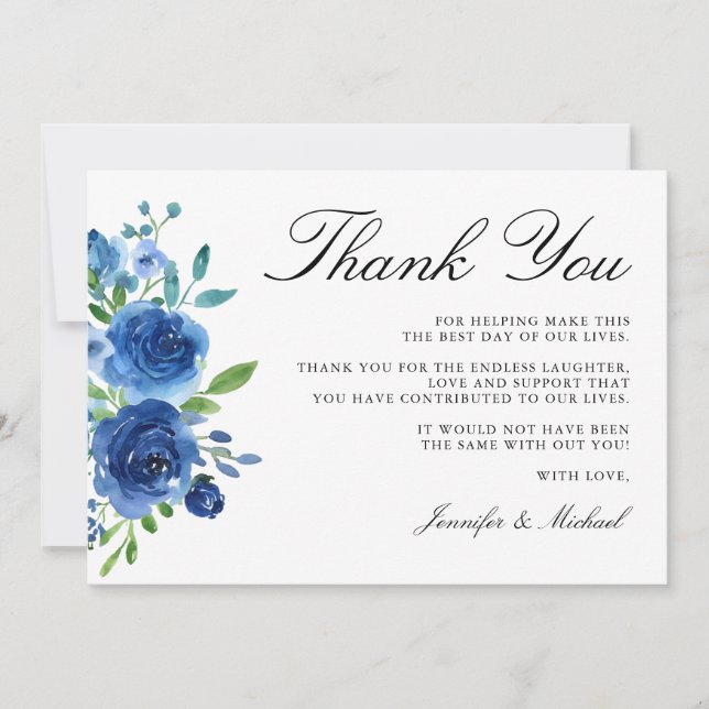 Elegant Watercolor Blue flowers Thank You Card (Front)