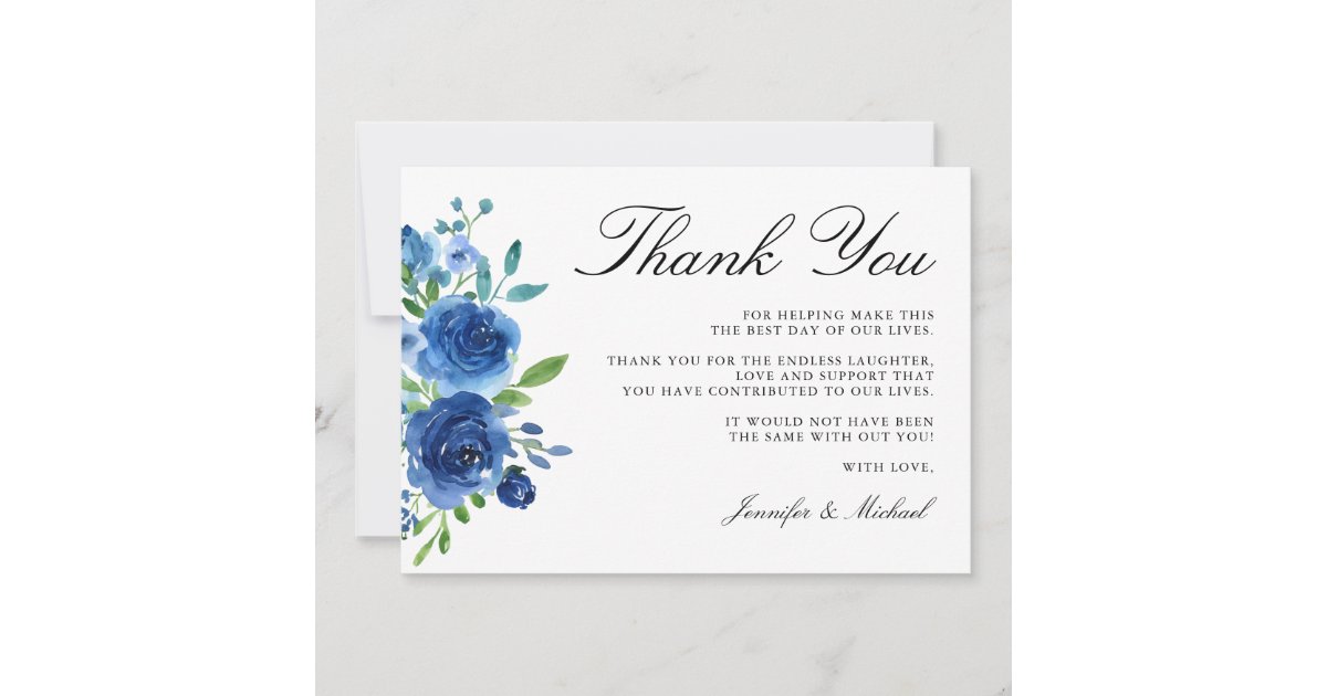 Elegant Watercolor Blue flowers Thank You Card | Zazzle