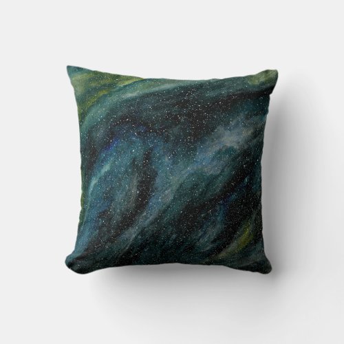 Elegant Watercolor Blue Galaxy Hand Painted Throw Pillow