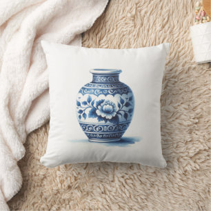 Elegant Watercolor Blue Ginger Jar Designer, Decor Throw Pillow