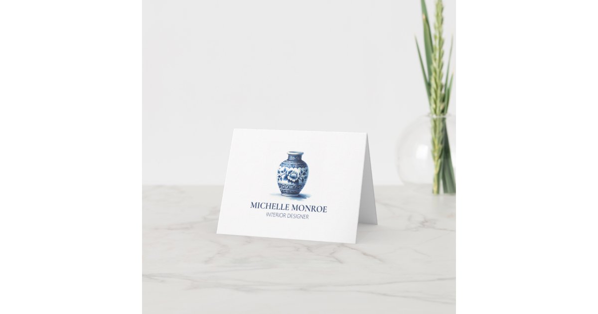 Elegant Watercolor Blue Ginger Jar Interior Design Card | Zazzle
