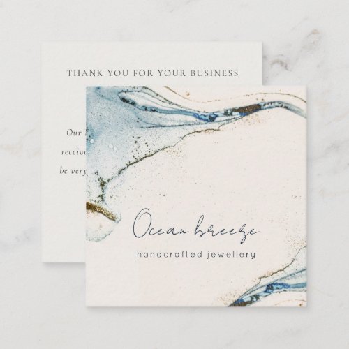 Elegant Watercolor Blue Gold Beachy Review Request Square Business Card