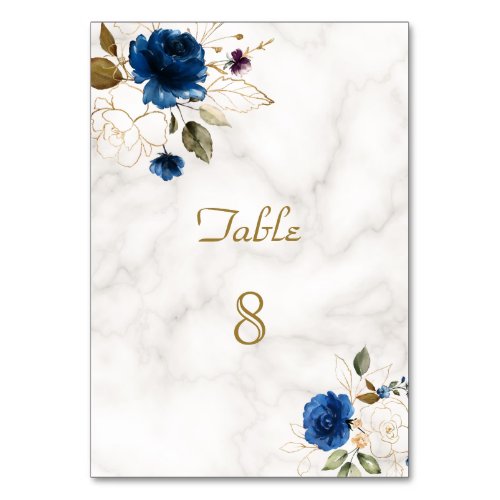 Elegant Watercolor Blue Gold Flowers Baptism  Table Number