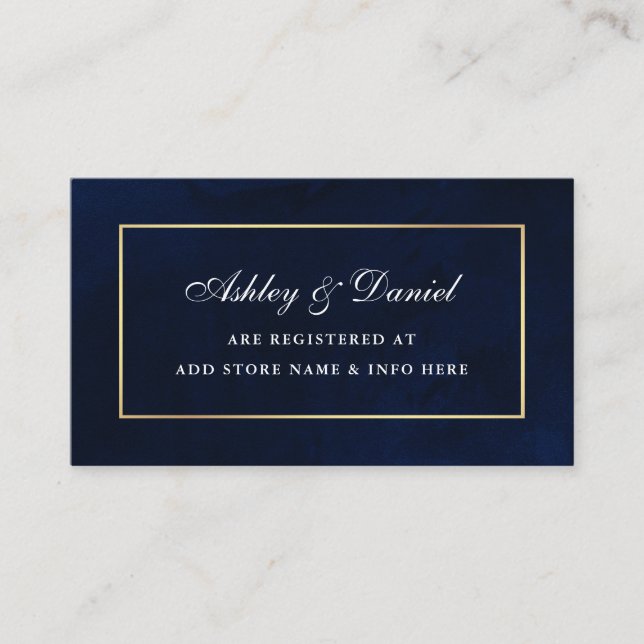 Elegant Watercolor Blue Gold Wedding Registry Enclosure Card (Front)