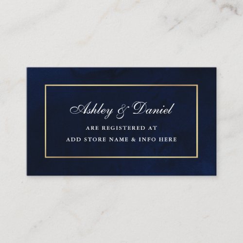 Elegant Watercolor Blue Gold Wedding Registry Enclosure Card