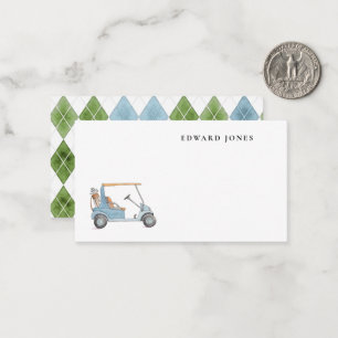 Elegant Watercolor Blue Golf cart Little Note Card