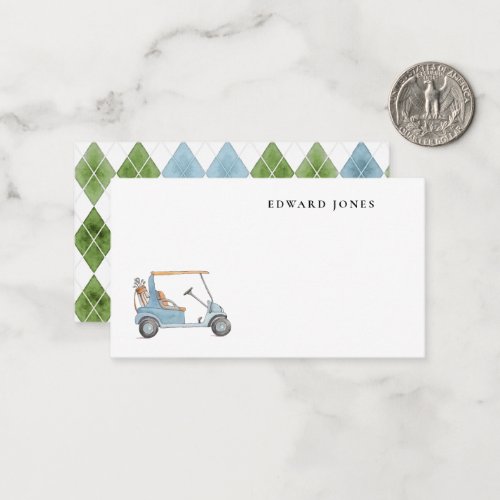 Elegant Watercolor Blue Golf cart Little Note Card