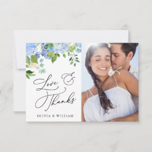 Elegant Watercolor Blue Hydrangea 4 Photo Thank You Card