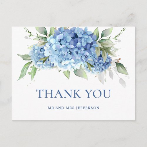 Elegant Watercolor Blue Hydrangea Boho Thank You Postcard