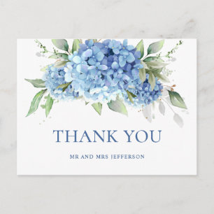 Elegant Watercolor Blue Hydrangea Boho Thank You Postcard