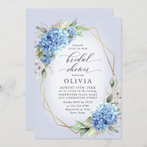 Elegant Watercolor Blue Hydrangea BRIDAL SHOWER Invitation