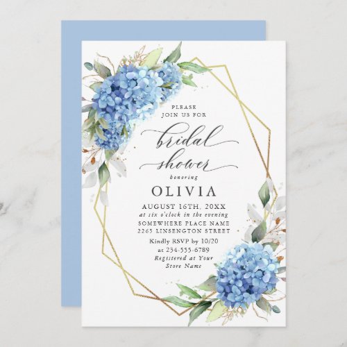 Elegant Watercolor Blue Hydrangea BRIDAL SHOWER Invitation