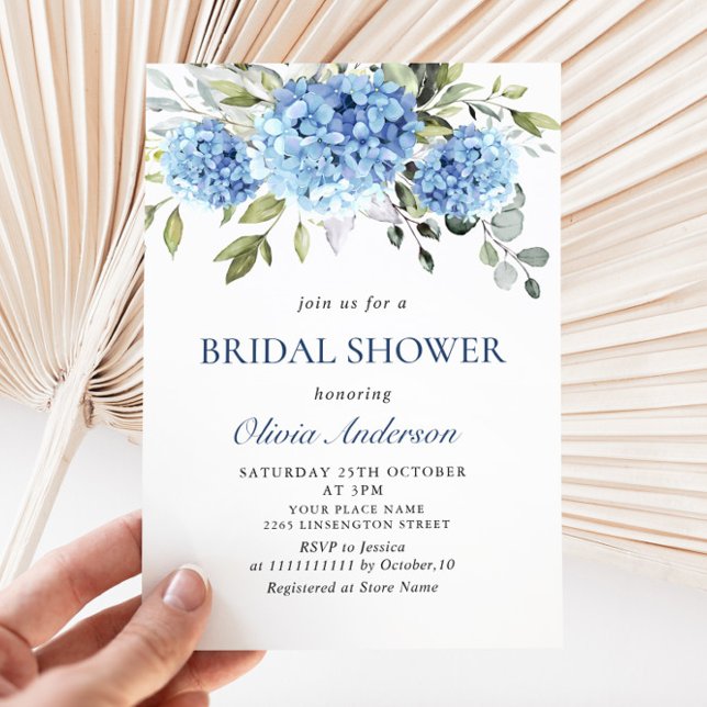 Elegant Watercolor Blue Hydrangea BRIDAL SHOWER Invitation (Creator Uploaded)