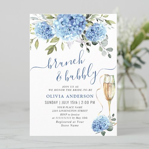 Elegant Watercolor Blue Hydrangea BRIDAL SHOWER Invitation