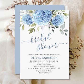 Elegant Watercolor Blue Hydrangea Bridal Shower Invitation by Good_Mood_ at Zazzle