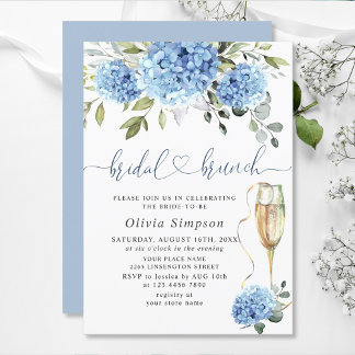 Elegant Watercolor Blue Hydrangea BRIDAL SHOWER Invitation