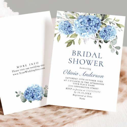 Elegant Watercolor Blue Hydrangea BRIDAL SHOWER Invitation