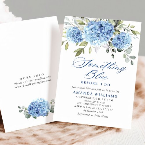 Elegant Watercolor Blue Hydrangea BRIDAL SHOWER Invitation