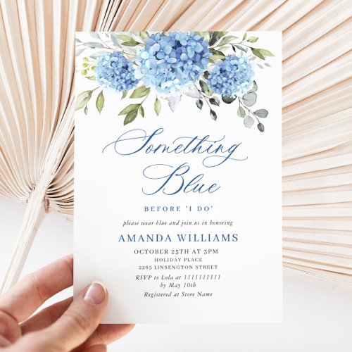 Elegant Watercolor Blue Hydrangea BRIDAL SHOWER Invitation