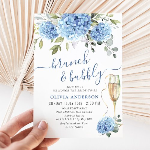 Elegant Watercolor Blue Hydrangea BRIDAL SHOWER Invitation