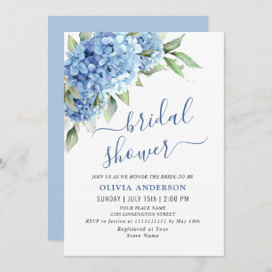 Elegant Watercolor Blue Hydrangea BRIDAL SHOWER Invitation
