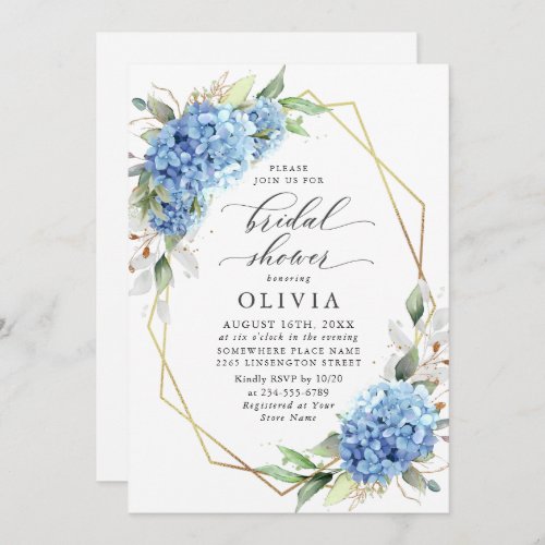 Elegant Watercolor Blue Hydrangea BRIDAL SHOWER Invitation