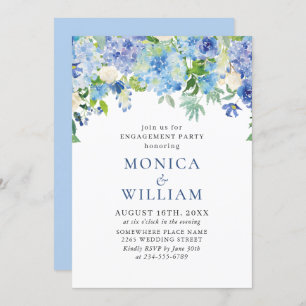 Elegant Watercolor Blue Hydrangea ENGAGEMENT PARTY Invitation