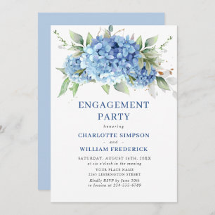 Elegant Watercolor Blue Hydrangea ENGAGEMENT PARTY Invitation