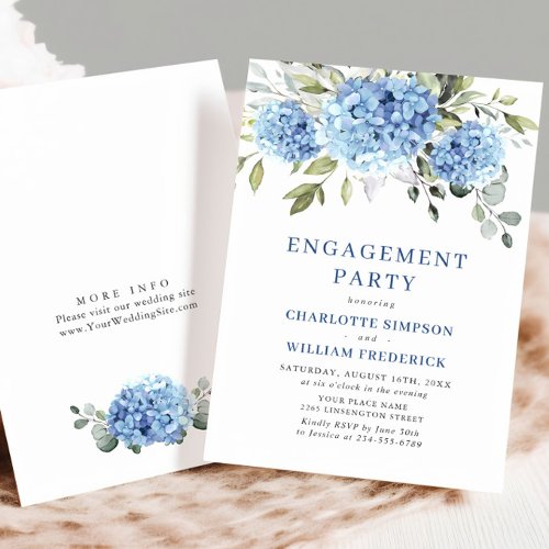 Elegant Watercolor Blue Hydrangea ENGAGEMENT PARTY Invitation