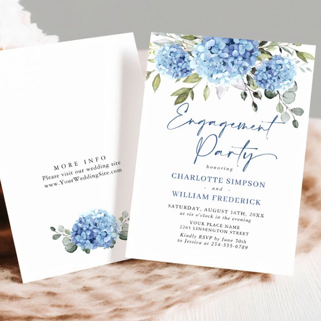 Elegant Watercolor Blue Hydrangea ENGAGEMENT PARTY Invitation (Creator Uploaded)