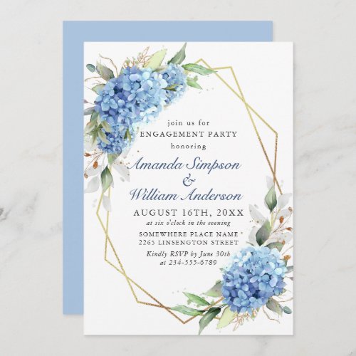 Elegant Watercolor Blue Hydrangea ENGAGEMENT PARTY Invitation