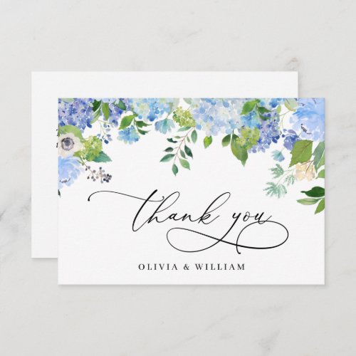 Elegant Watercolor Blue Hydrangea Floral Thank You Card