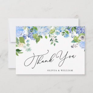 Elegant Watercolor Blue Hydrangea Floral Thank You Card