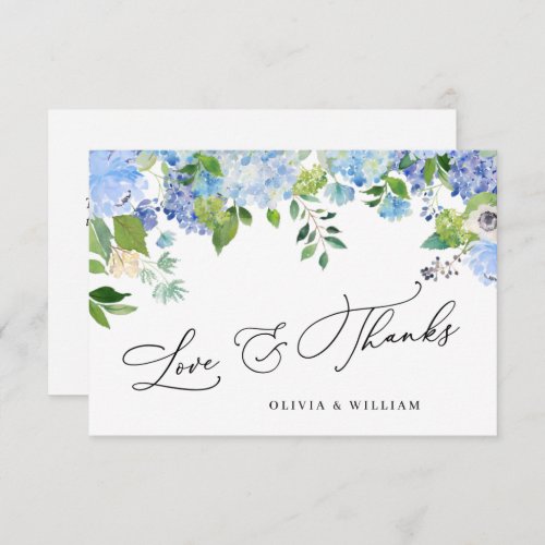 Elegant Watercolor Blue Hydrangea Floral Thank You Card