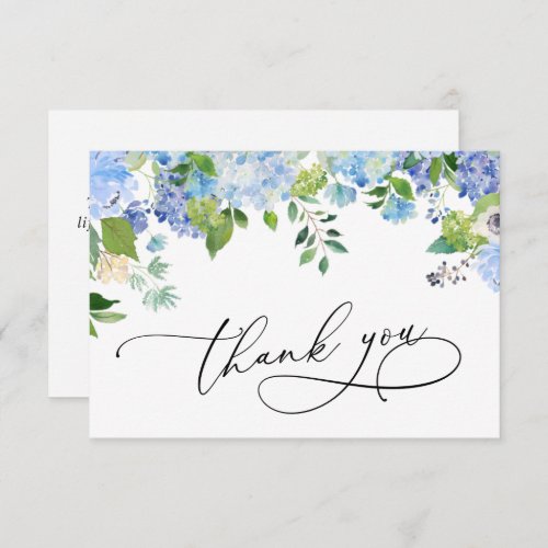 Elegant Watercolor Blue Hydrangea Floral Thank You Card