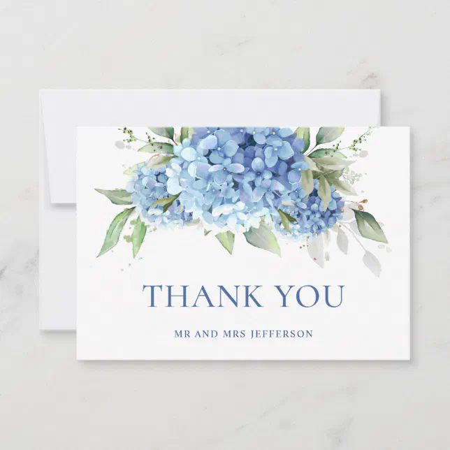 Elegant Watercolor Blue Hydrangea Floral Thank You Card | Zazzle